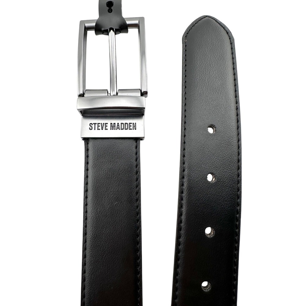 Steve Madden Reversible Belt Nickel Buckle Mens XL 42/44 Black Vegan Leather NWT